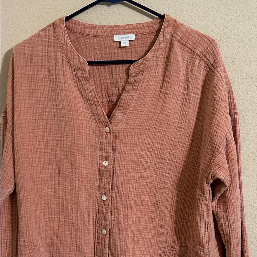 J Jill Textured Button-Up in Terracotta 100%Cotton with pockets